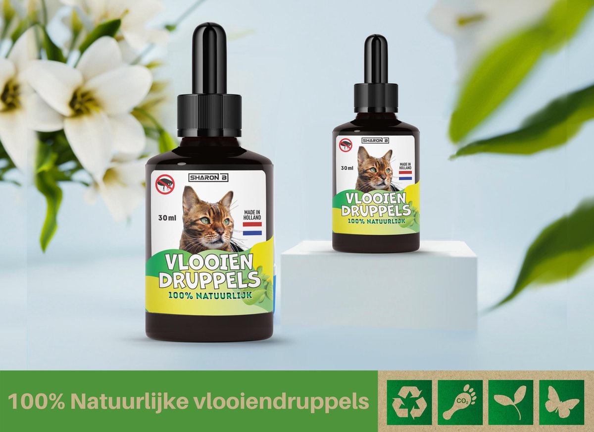 Biologische vlooiendruppels voor katten | 4+ kg | 100% natuurlijk | Tegen vlooien en teken | Zonder giftige pesticiden | 30  ml | Speciale formule voor katten | Made in Holland