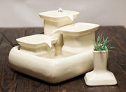 Miaustore grote keramische fontein set - drinkfonteinen - voerbak - drinkbak - kattengras - wit - melk - 3