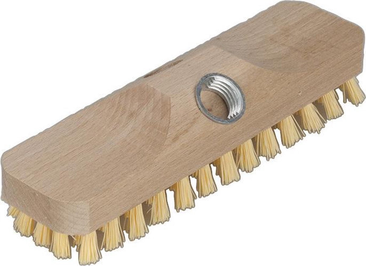 Houten luiwagen schrobborstel/schrobber met twee steelhouders 22 cm - Badkamer borstels/schoonmaakborstels