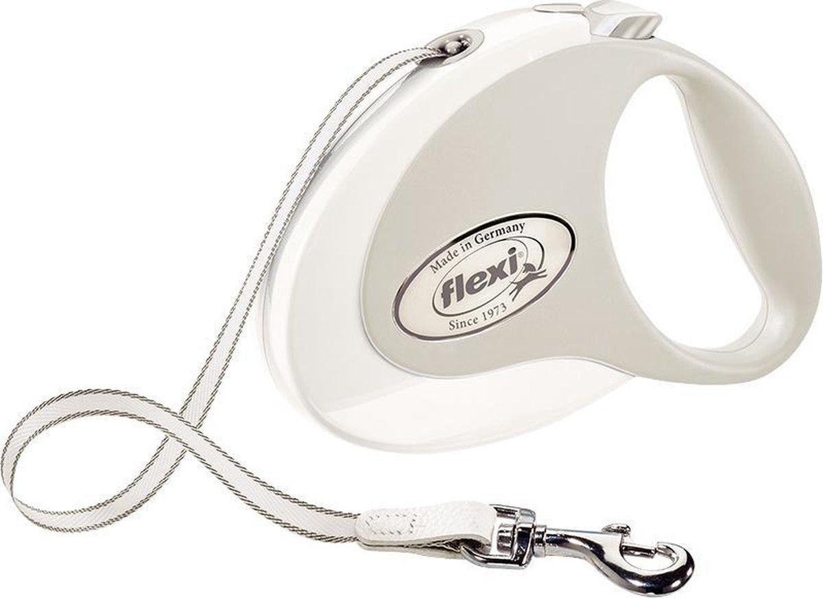 Hondenriem - looplijn - FLEXI rollijn STYLE - tape - M - wit - 5 meter