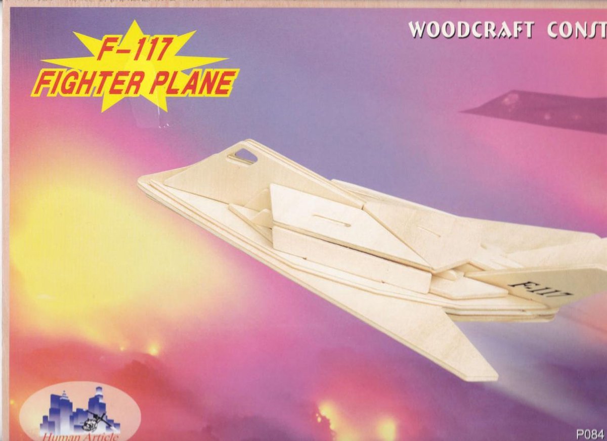3D Puzzel Bouwpakket F117 Vliegtuig - hout