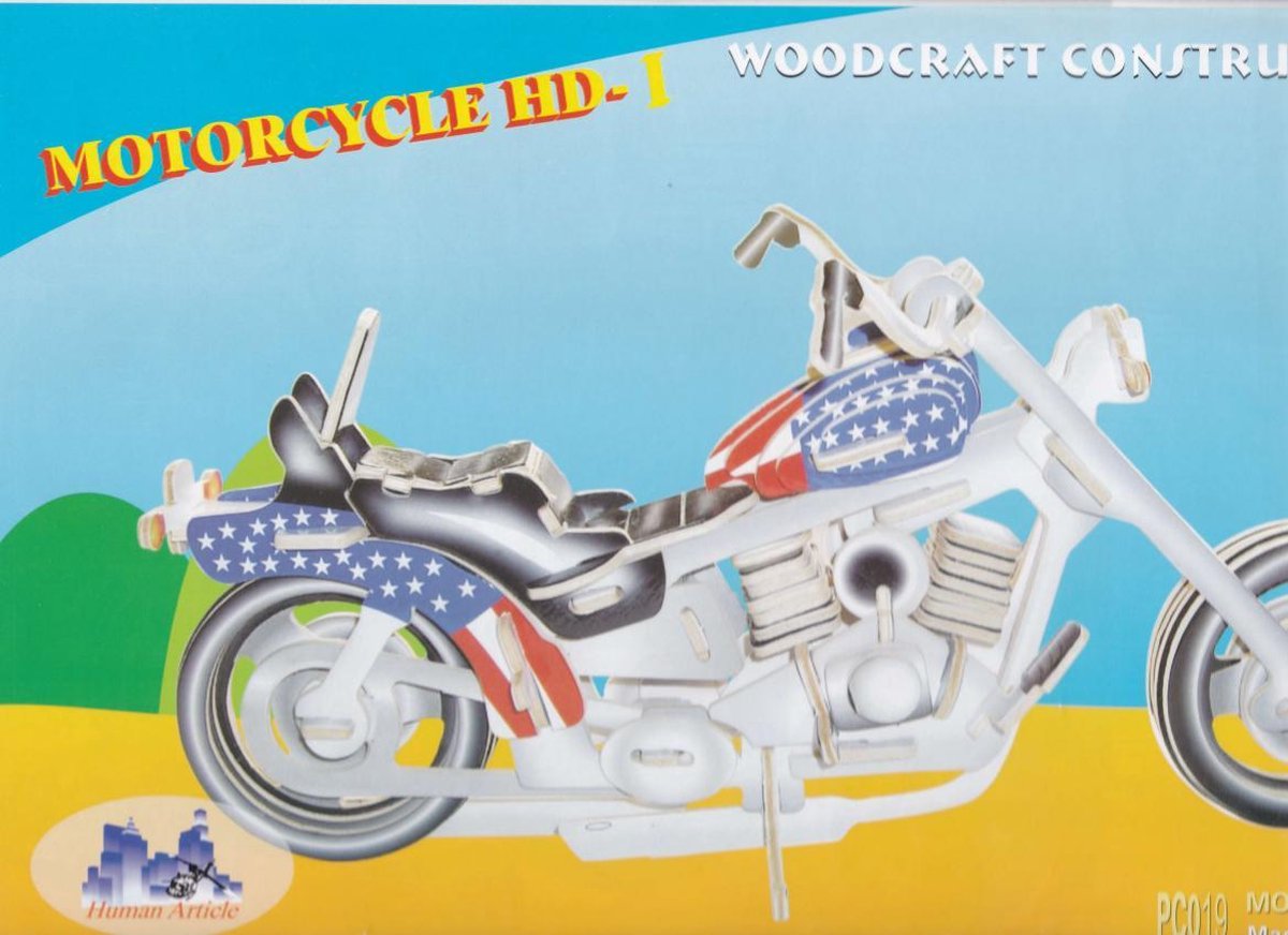 3D Puzzel Bouwpakket Harley Motor - hout - gekleurd