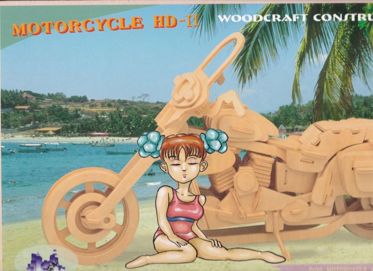 3D Puzzel Bouwpakket Harley Motor - hout