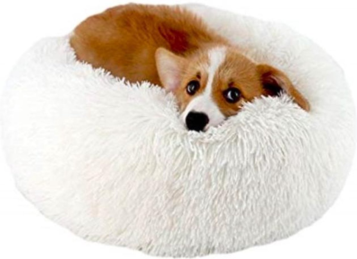 Donut hondenkussen | Wit | 50 cm | Geschikt voor dieren van tot ongeveer 35 cm | Hondenmand | Zacht