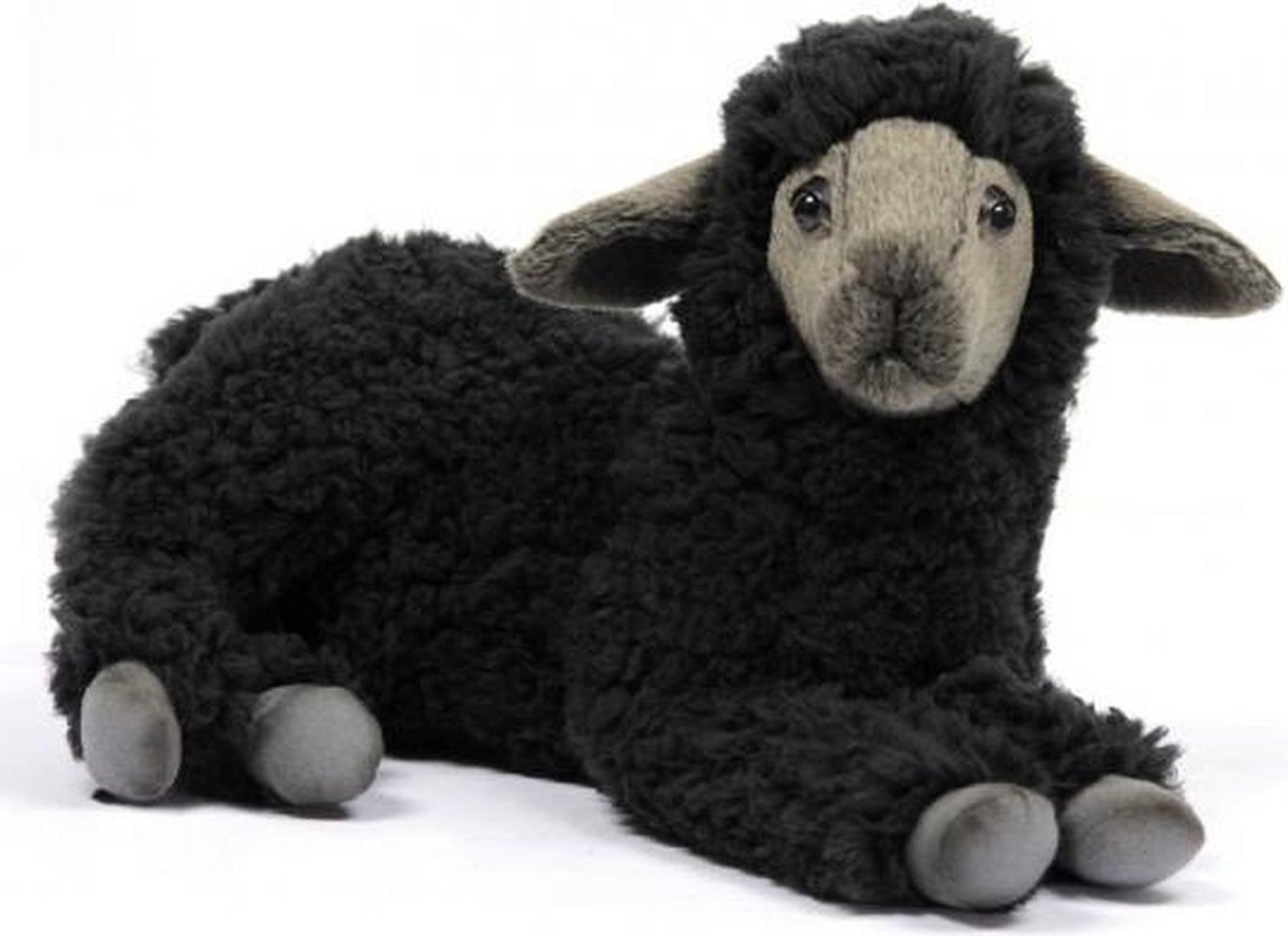 Zwart liggend knuffel lammetje 33 cm