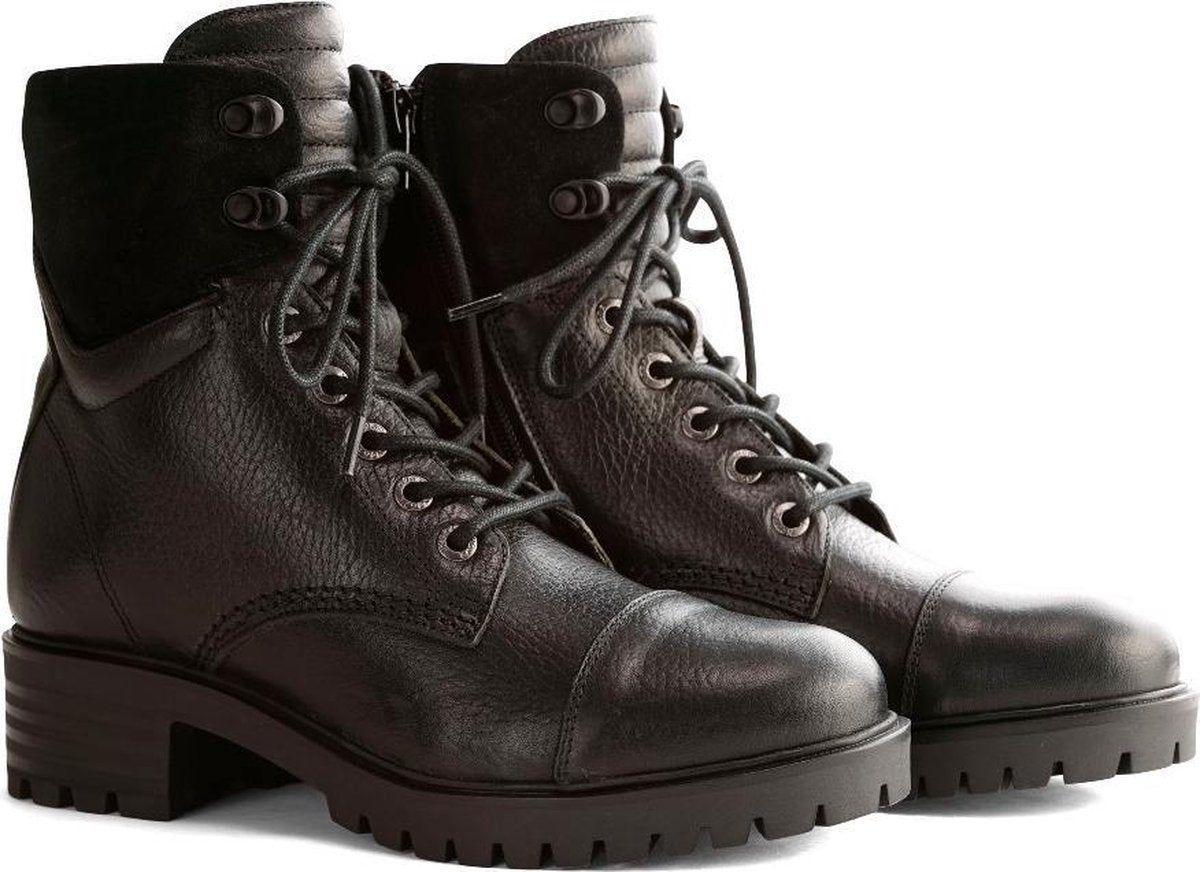 NoGRZ F.Furness Dames - Stoere Leren Enkellaars - Wol gevoerd - Zwart - Maat 37