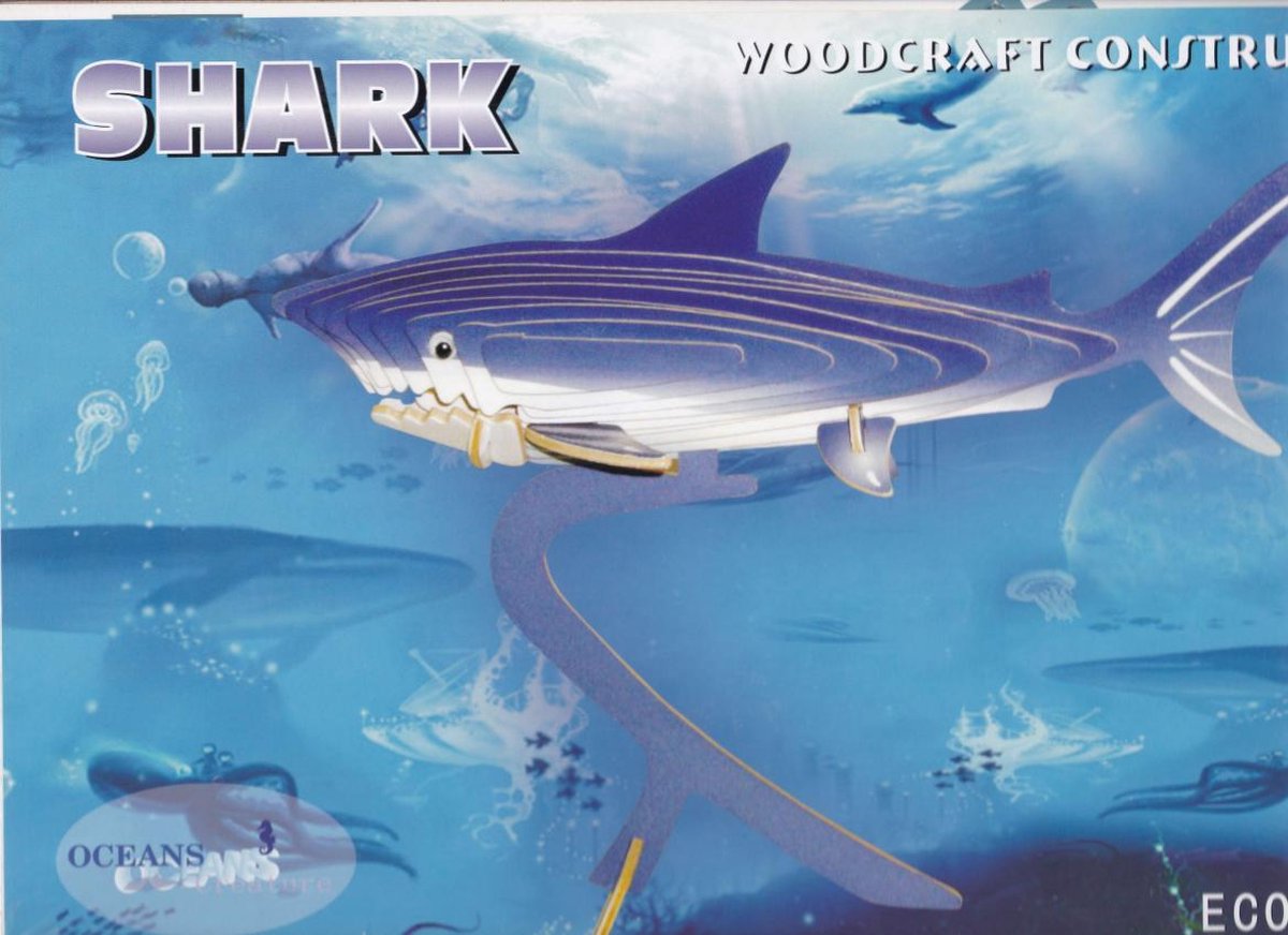 3D Puzzel Bouwpakket Haai - hout - gekleurd