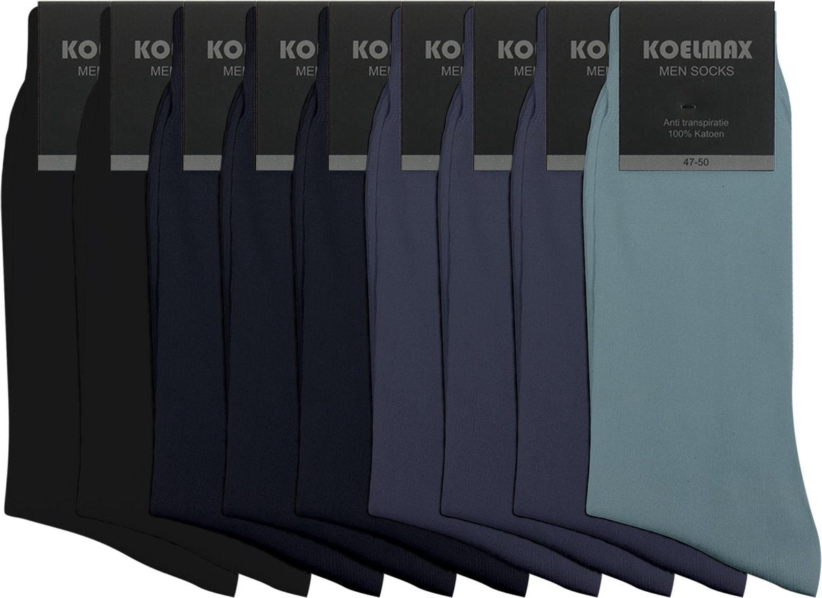 Koelmax - Naadloze Herensokken - 100% Katoen - 9 Paar - Jeans Mix - Maat 47-50