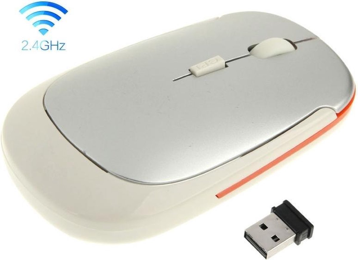 Draadloze Muis 2.4Ghz |Extra Dun |Plug & Play | Wit / Silver | Draadloze USB ontvanger| Universeel