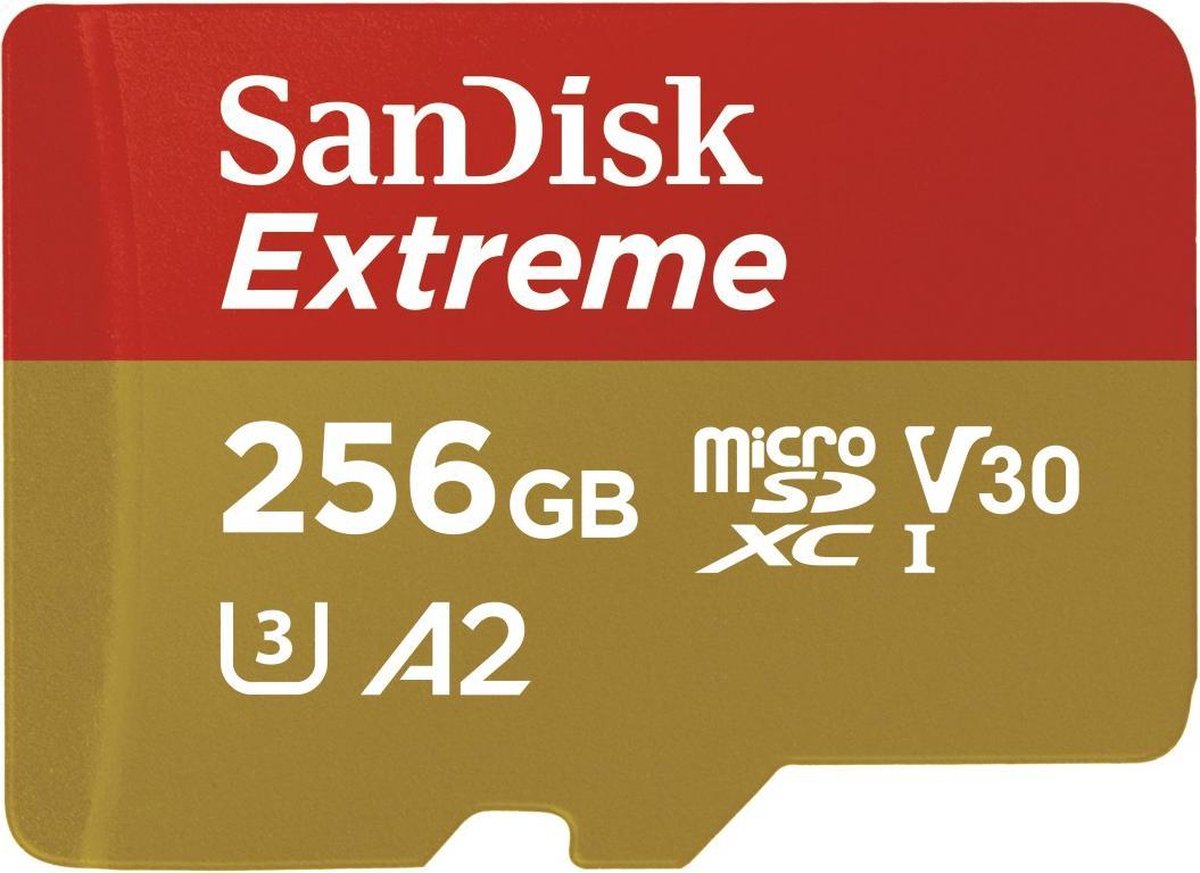 SanDisk Extreme MicroSDXC 256GB - U3 V30 A2 - 160MB/s  - met adapter