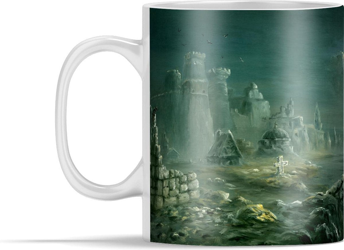 Mok Kastelen Illustraties - Illustratie van een ridder met uitzicht op kastelen mok keramiek - 350 ml - mok/kop met foto