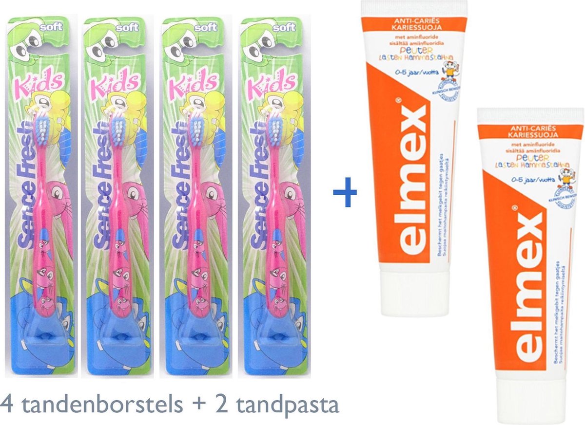 2x elmex kinder tandpasta en 4 x sence tandenborstels