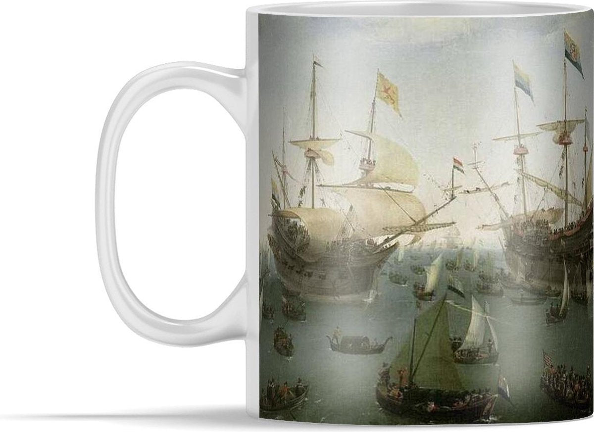 Mok - De terugkomst in Amsterdam van de tweede expeditie naar Oost-Indië - Schilderij van Hendrik Cornelisz. Vroom - 350 ml - Beker