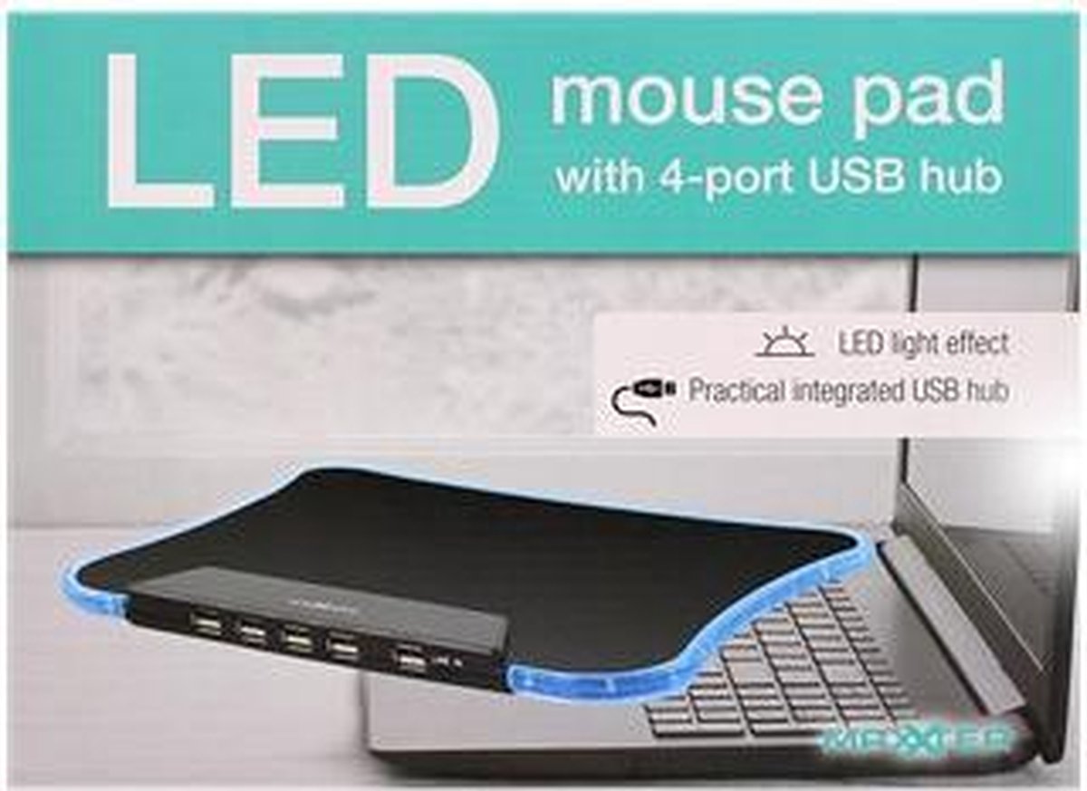 LED muismat met 4-poorts USB hub