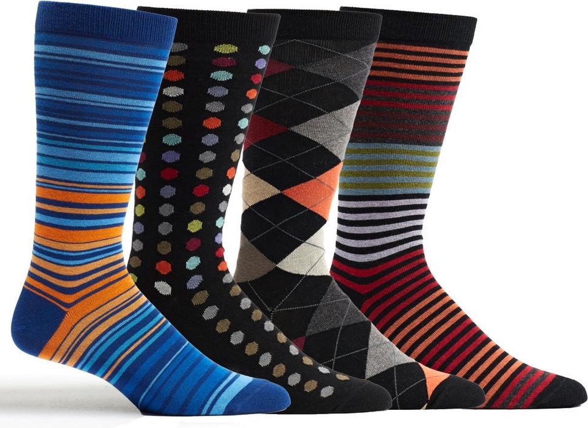 OZONE | Set van 4 Heren Sokken | Classics collectie | Unisize | Comfort en stijl | Geschenkset | Dots to Dots