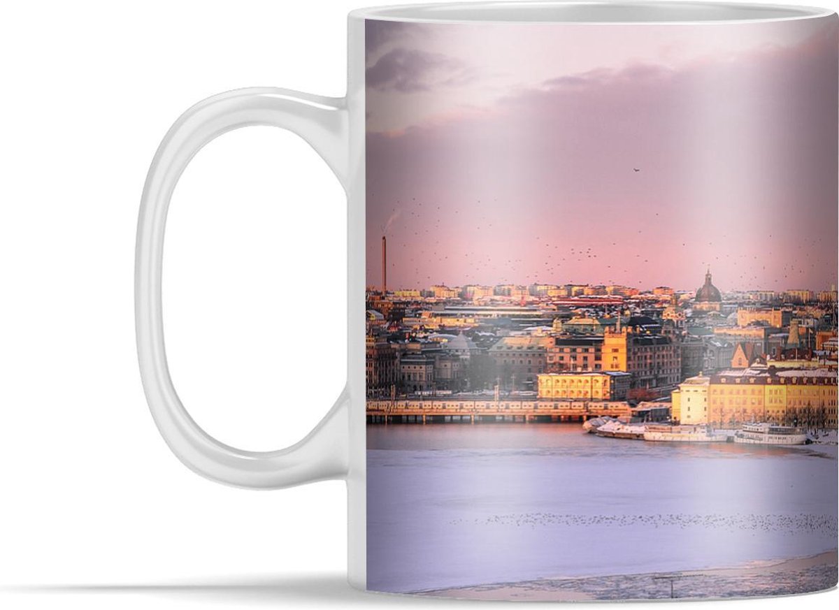 Mok - De oranje kleur lucht tijdens een winter in Stockholm - 350 ml - Beker