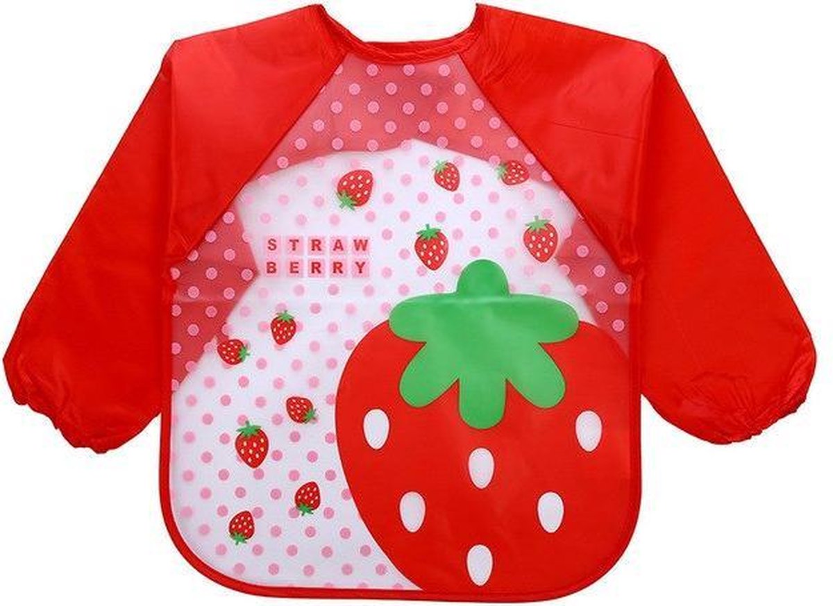 JillyBee - Slabber - Schort - Slabberschort - Waterproof - Mouwen - Aardbei - Rood
