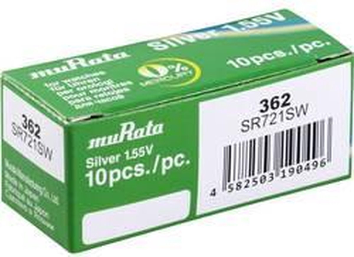 362 Knoopcel Zilveroxide 1.55 V 25 mAh Murata SR721SW-PBWW 10 stuk(s)