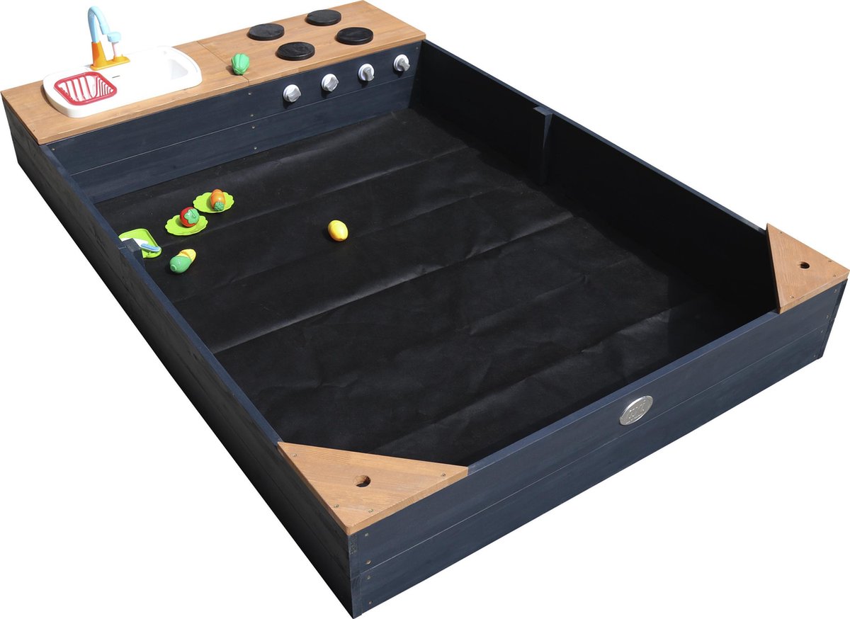 AXI Kelly Zandbak met Speelkeuken Antraciet/bruin - Wastafel incl. 17-delige accessoire-set - Inclusief afdekzeil en gronddoek