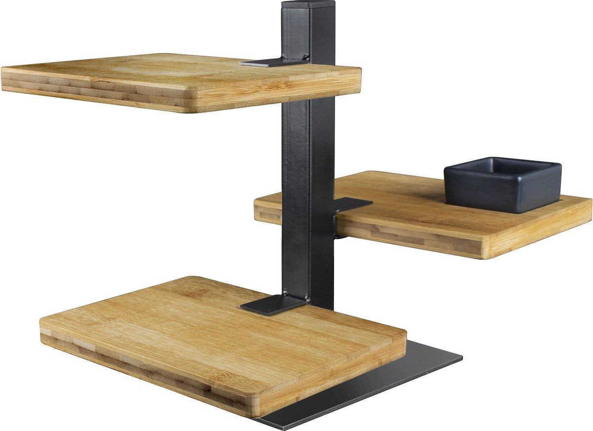 Gusta - Serveertoren zw metaal 3 bamboe planken