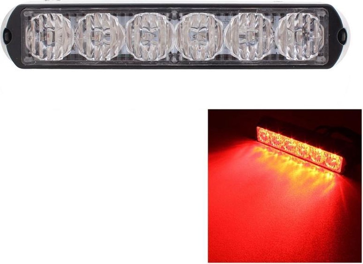 18W 1080LM 6-LED rood licht bedraad auto knipperend waarschuwingssignaallampje