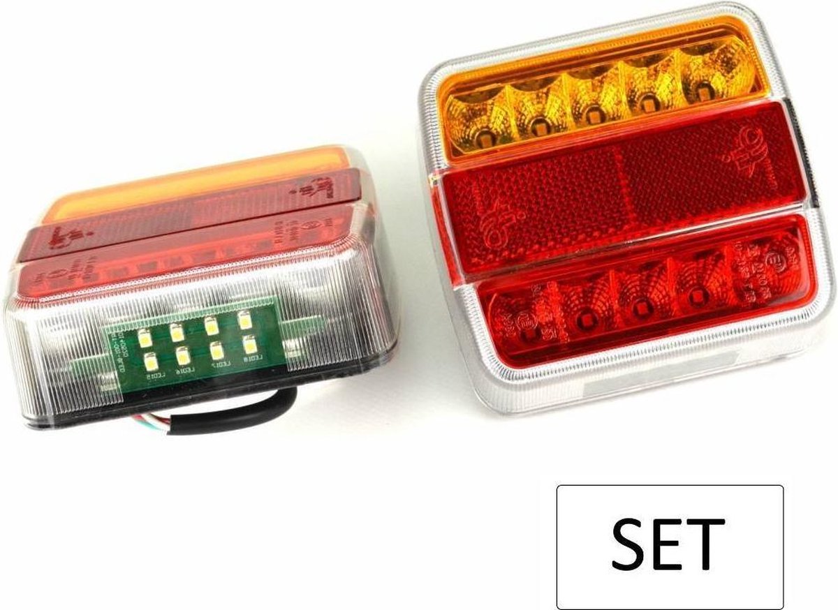 Benson Aanhangwagen Achterlicht Vierkant 18 Led 10 x 10 cm. Links/Rechts - Prijs Per Set