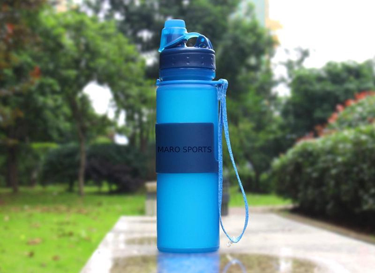 MARO Sports - Opvouwbare Waterfles – Fold up fles - Lek vrij – Drinkfles - BPA Vrij - Silicone – Drinkbus - 740 ML - Sport Fles