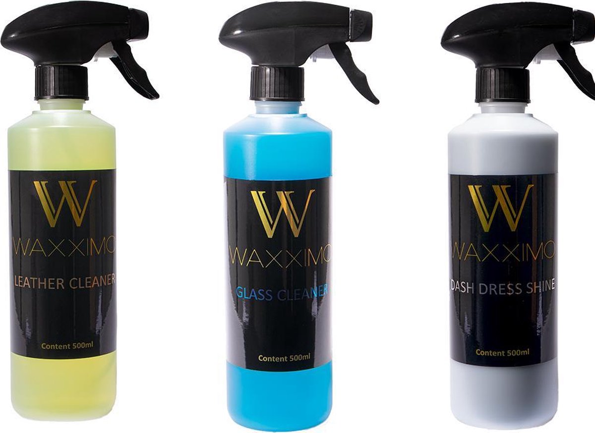Waxximo Leather Glans VOORDEELSET - Interieur reiniger auto - Leer reiniging - Vlekken verwijderraar - Cockpitspray glans - Glas reiniger - Dashboard schoonmaken - Leder bekleding reinigen
