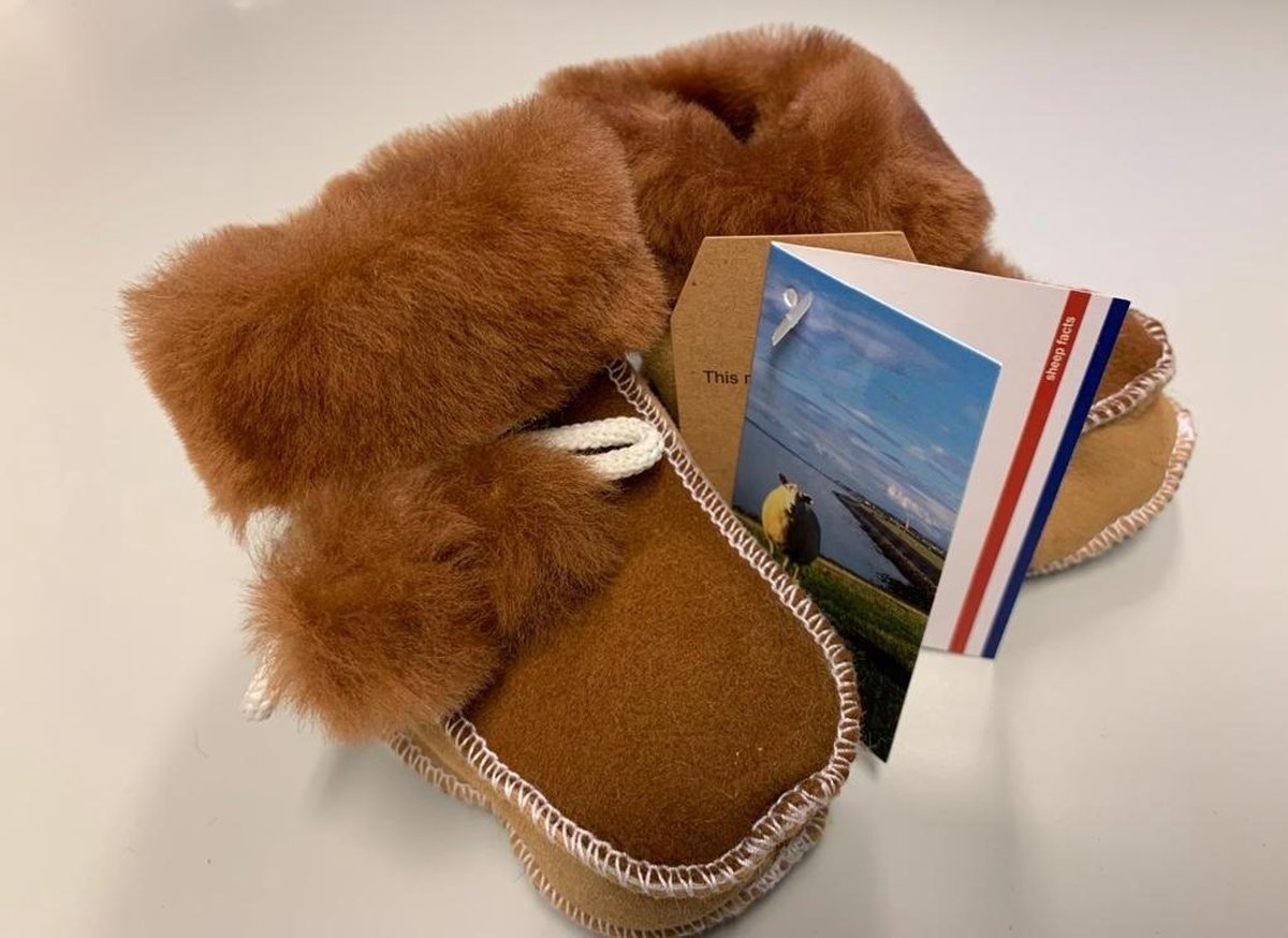 Texla Wollen Baby slofjes in de serie Natuurlijke kleuren Bruin of Donker bruin Bruin/beige  Maat.  20/21