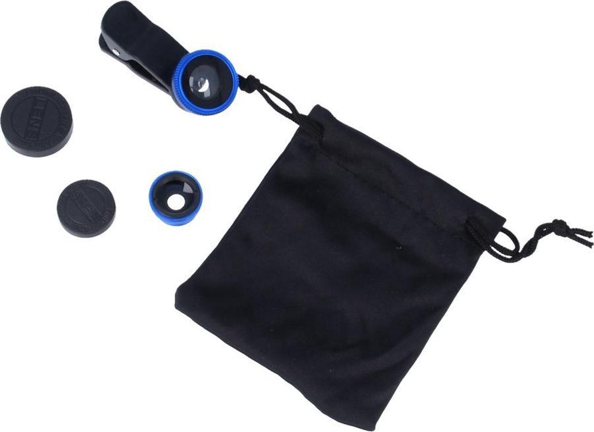 Clip Lens- 3-in-1 Fish Eye 180° Lens / Wide Lens / Macro Lens Universeel Tablet/Smartphone Blauw