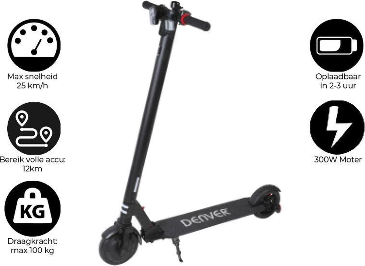 Denver SEL-65220F - Elektrische step voor kinderen & volwassenen - 6.5" Banden - 25 km/u - E-Step met aluminium frame - actieradius 12KM - Inklapbaar - Met LED verlichting voor & achter - E-Scooter -  Zwart