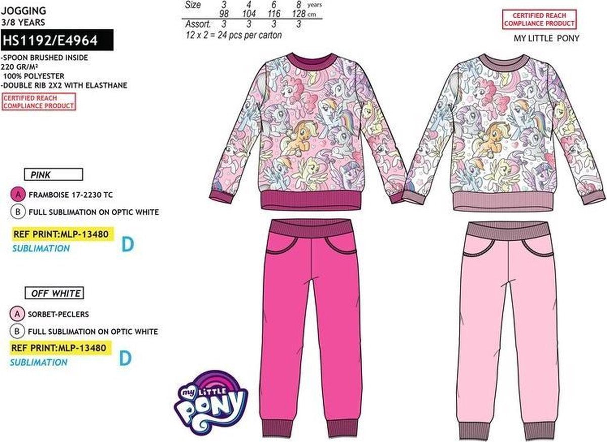 My little pony meisjes joggingpak Maat 98 LICHT ROZE