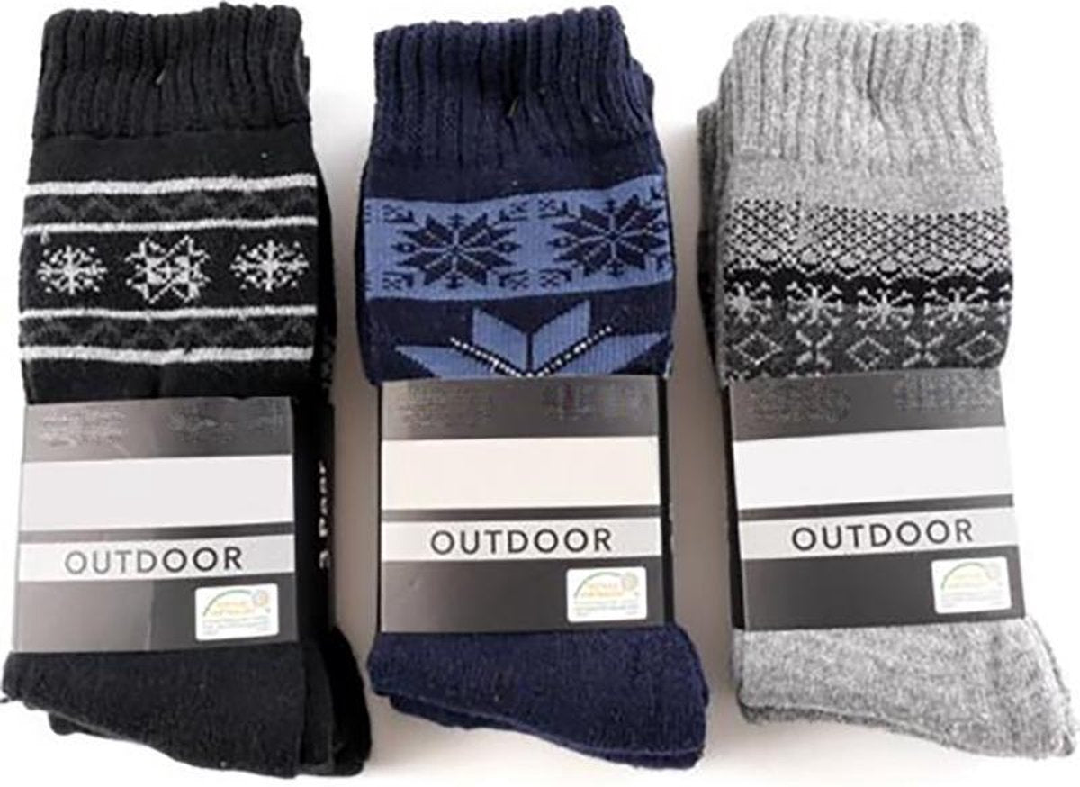 Heren Outdoor Wandelsokken – Viva - 3 Paar / set van 3 kleuren – Zwart/Grijs/Blauw maat 43-46