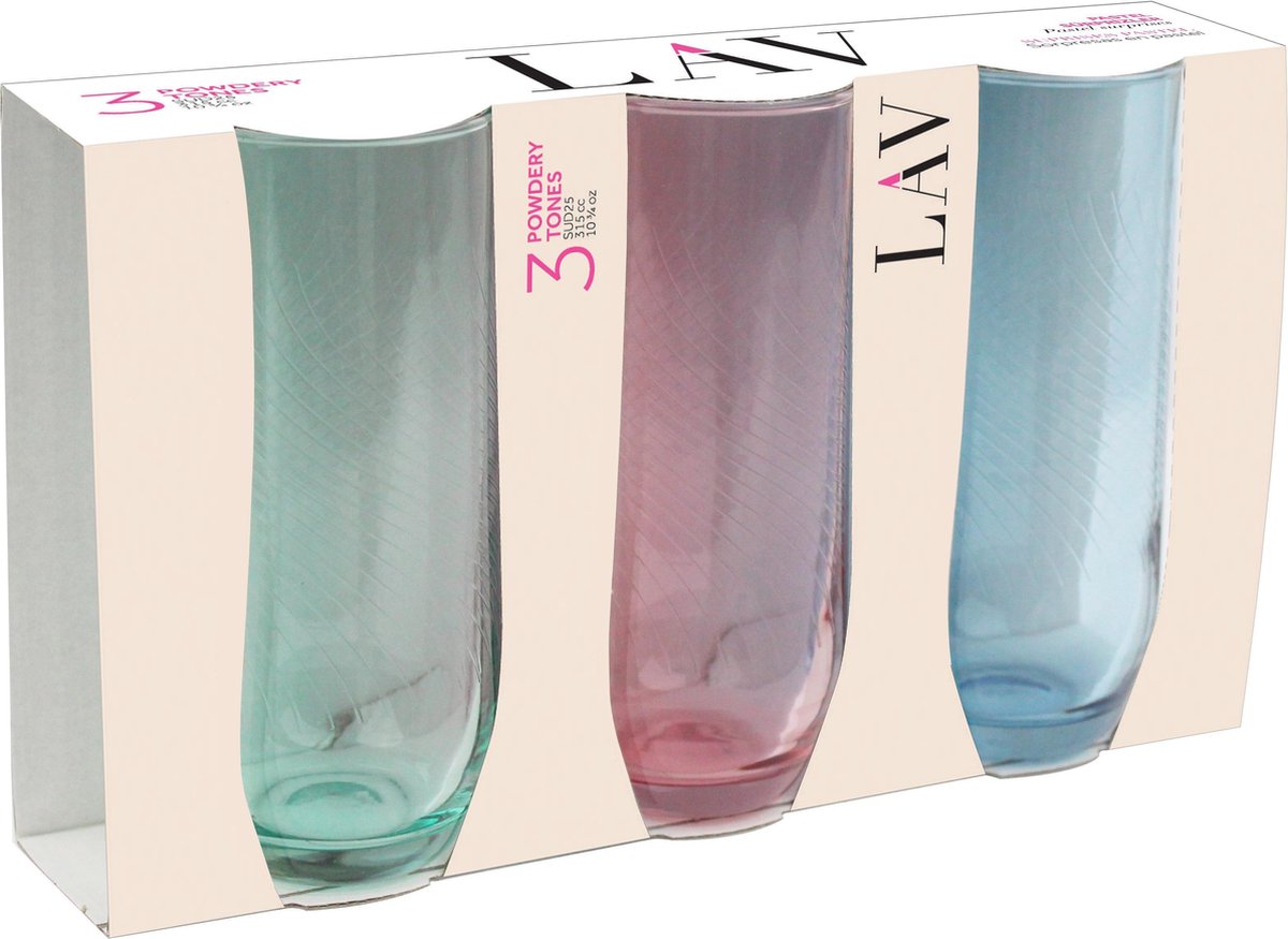 Gekleurde longdrinkglazen 315 ml (3 stuks) powdery Tones