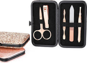 Medies - nagelknipper set | nagelverzorging set | nagel knipper set | manicure reisset | pedicure set | nagelverzorging | etui | geschenkset - luxe - rosé - 5-delig - nagelknipper- tweezer- nagelschaar- nagelvijl  en nagelriemduwer