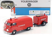 Volkswagen Bus T1 Van met aanhanger Brandweer Rood 1:24 MotorMax