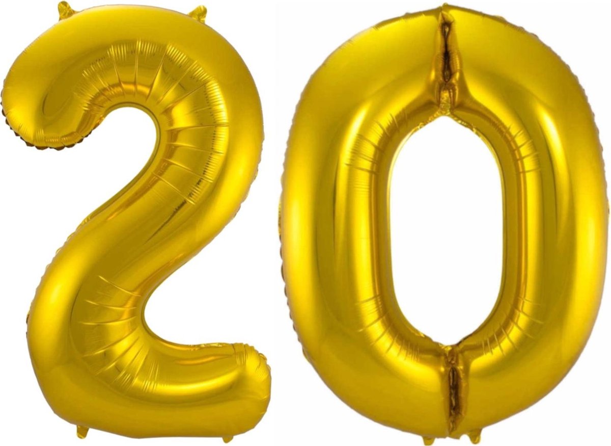 Ballon Cijfer 20 Jaar Goud 70Cm Verjaardag Feestversiering Met Rietje