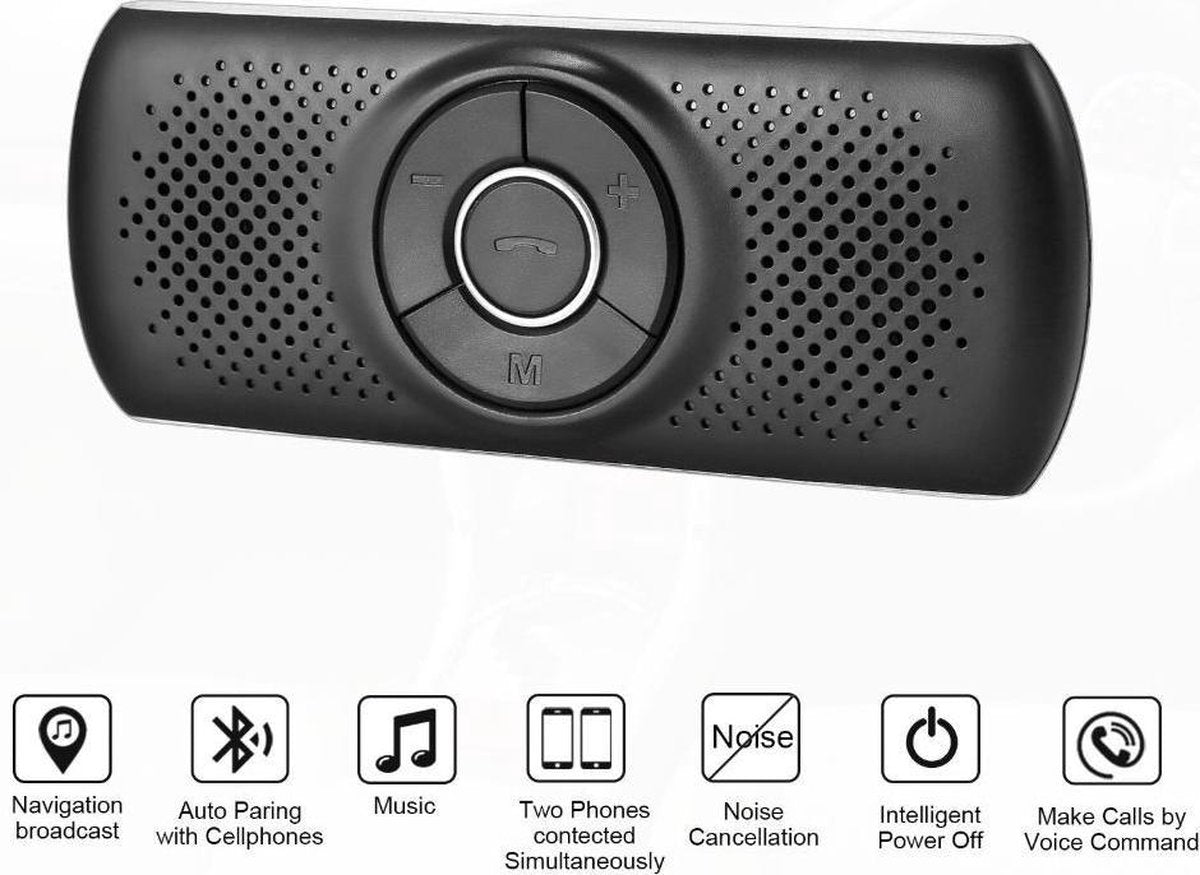 XIB Draadloze Bluetooth Carkit speaker X1200 met Spraakbesturing / Veilig handsfree bellen en gebeld worden in de auto - Zwart en grijs