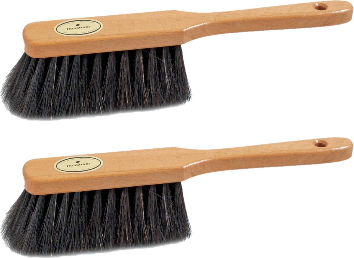 2x stuks bruin gelakte zachte stoffers/handvegers met zwart paardenhaar