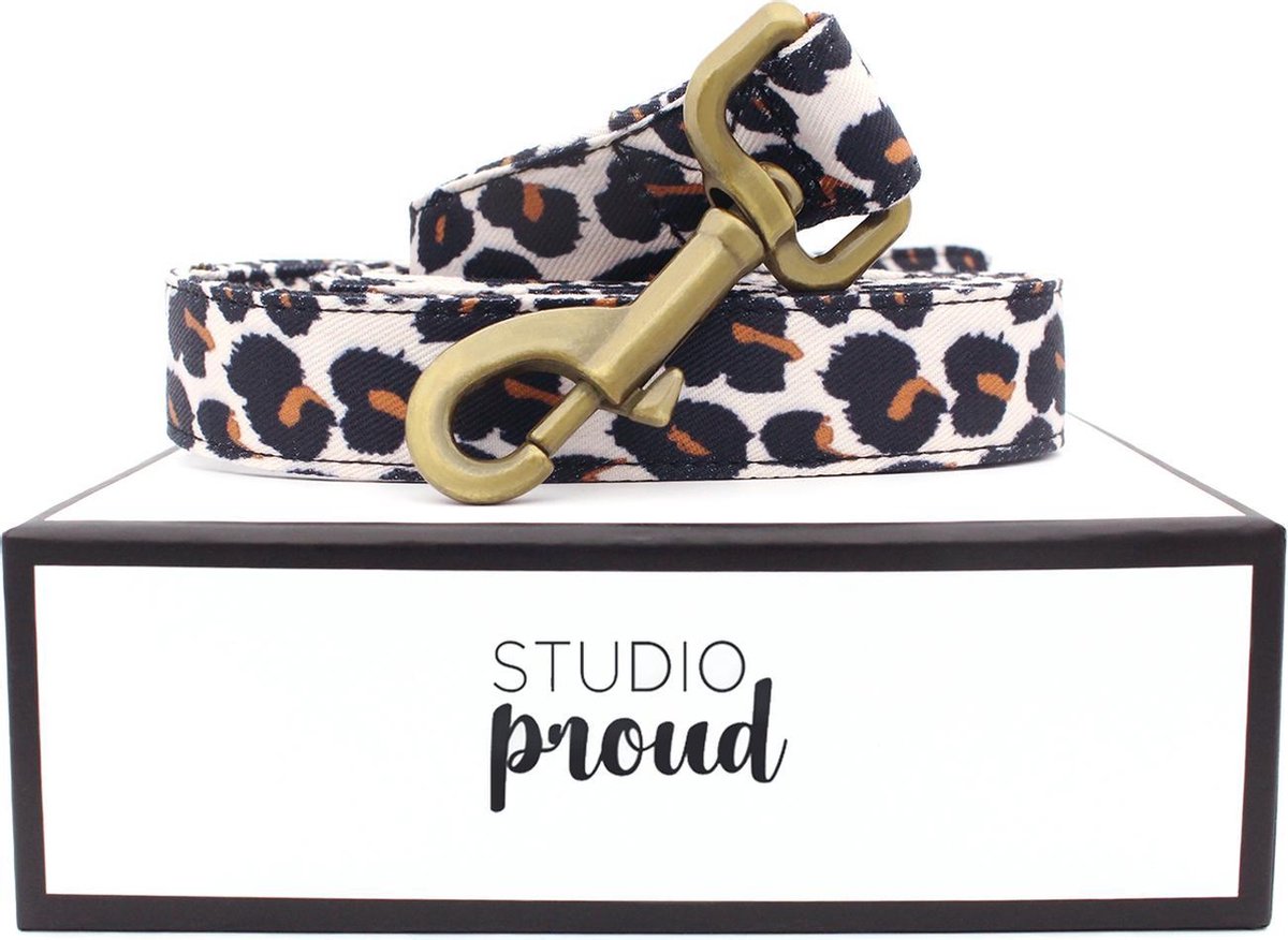 Studio Proud - Hondenriem - Tijgerprint  - bronskleurige accenten - maat S - deze uitlaariem is perfect te combineren met bijpassende poepzakjeshouder