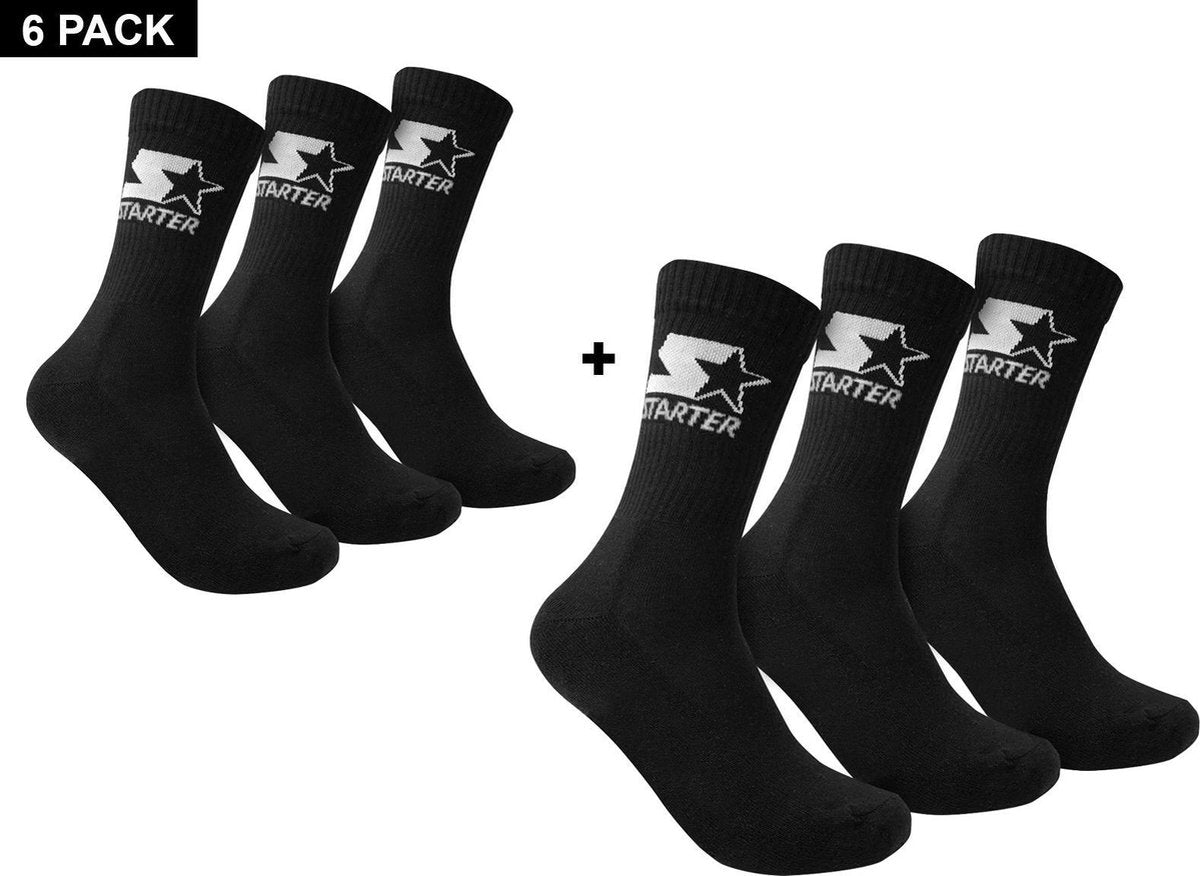 Starter 6-Pack Sportsokken - Zwarte Sokken Unisex - maat  39-42