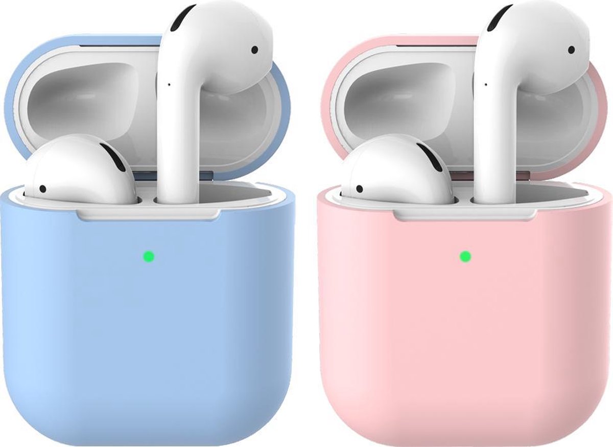 2 beschermhoesjes voor Apple Airpods - Licht Blauw & Roze - Siliconen case geschikt voor Apple Airpods 1 & 2
