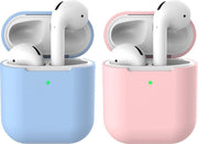 2 beschermhoesjes voor Apple Airpods - Licht Blauw & Roze - Siliconen case geschikt voor Apple Airpods 1 & 2