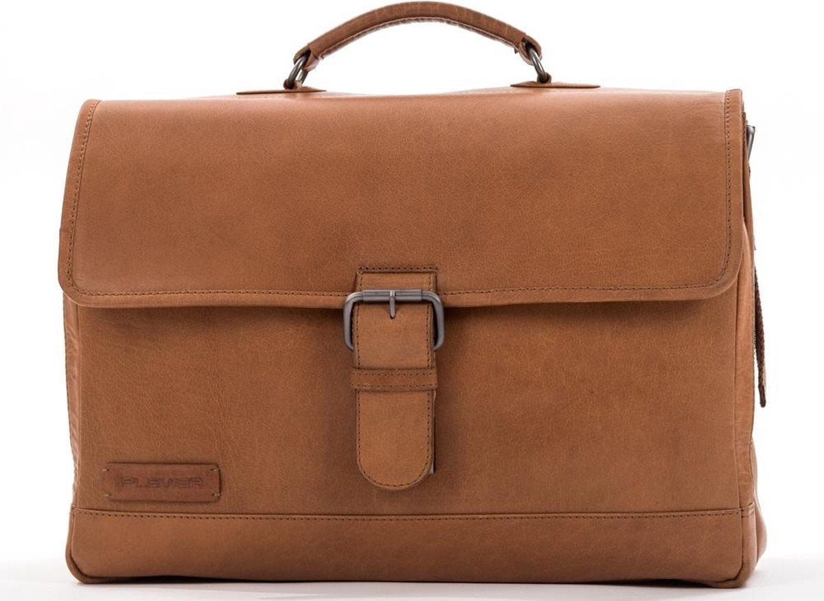 Plevier Quartz leren aktetas 15.6 inch cognac.