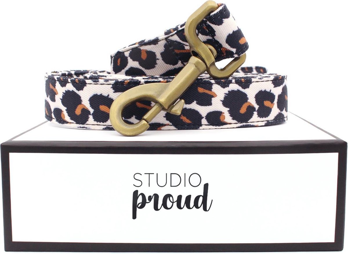 Studio Proud - Hondenriem - Tijgerprint  - bronskleurige accenten - maat L - deze uitlaatriem is perfect te combineren met bijpassende poepzakjeshouder