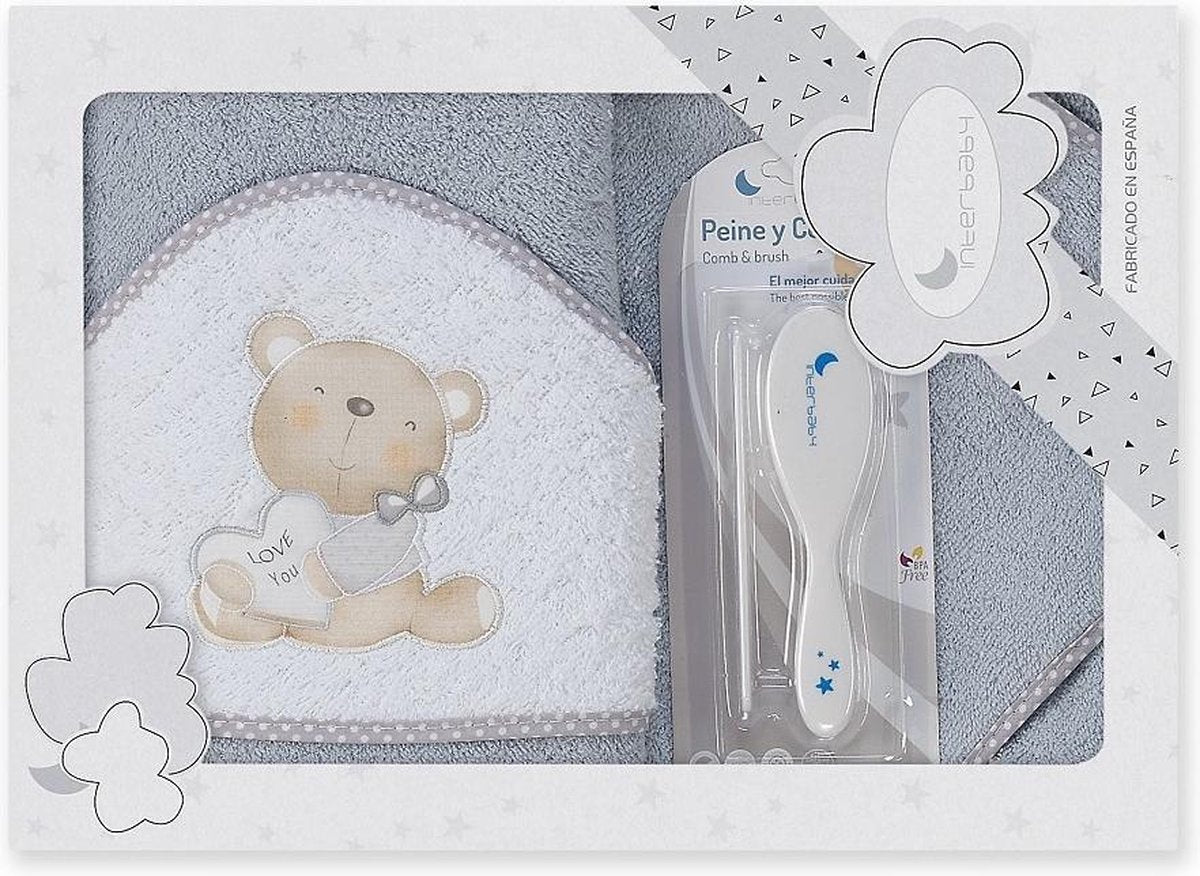 Interbaby Badcapeset Junior 100 Cm Katoen Grijs 3-delig