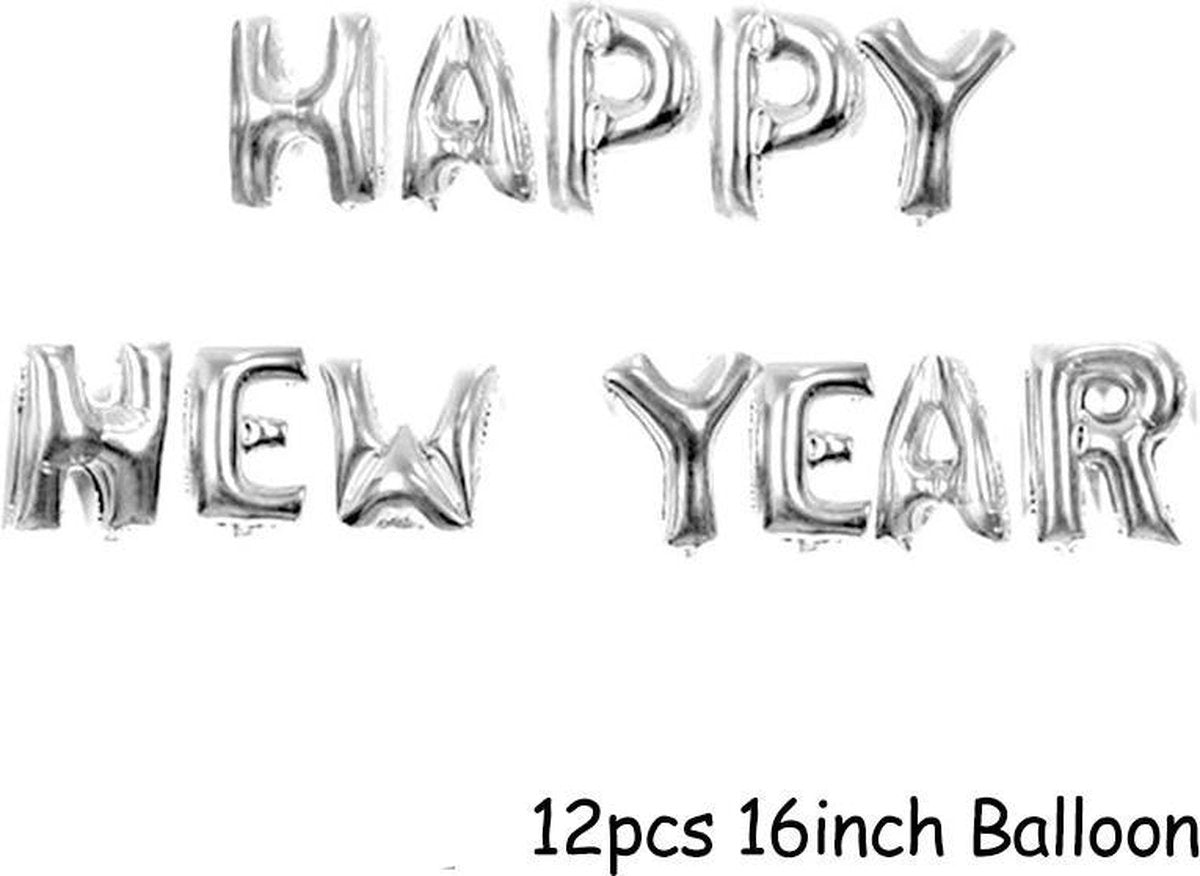 Folieballonpakket met letters HAPPY NEW YEAR in Zilver 40 cm hoog