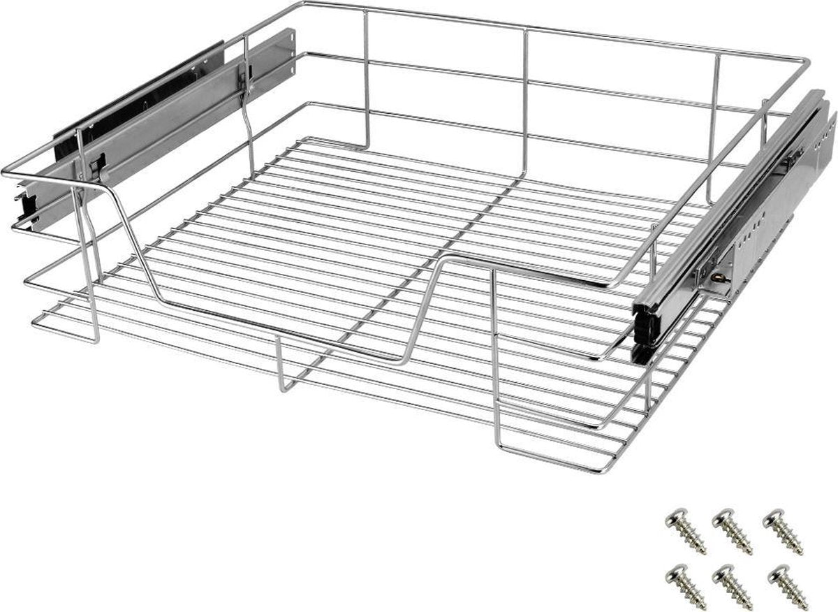 Deuba Schuiflade Keukenkast 60 cm RVS Chroom Lade met laderails Telescopisch