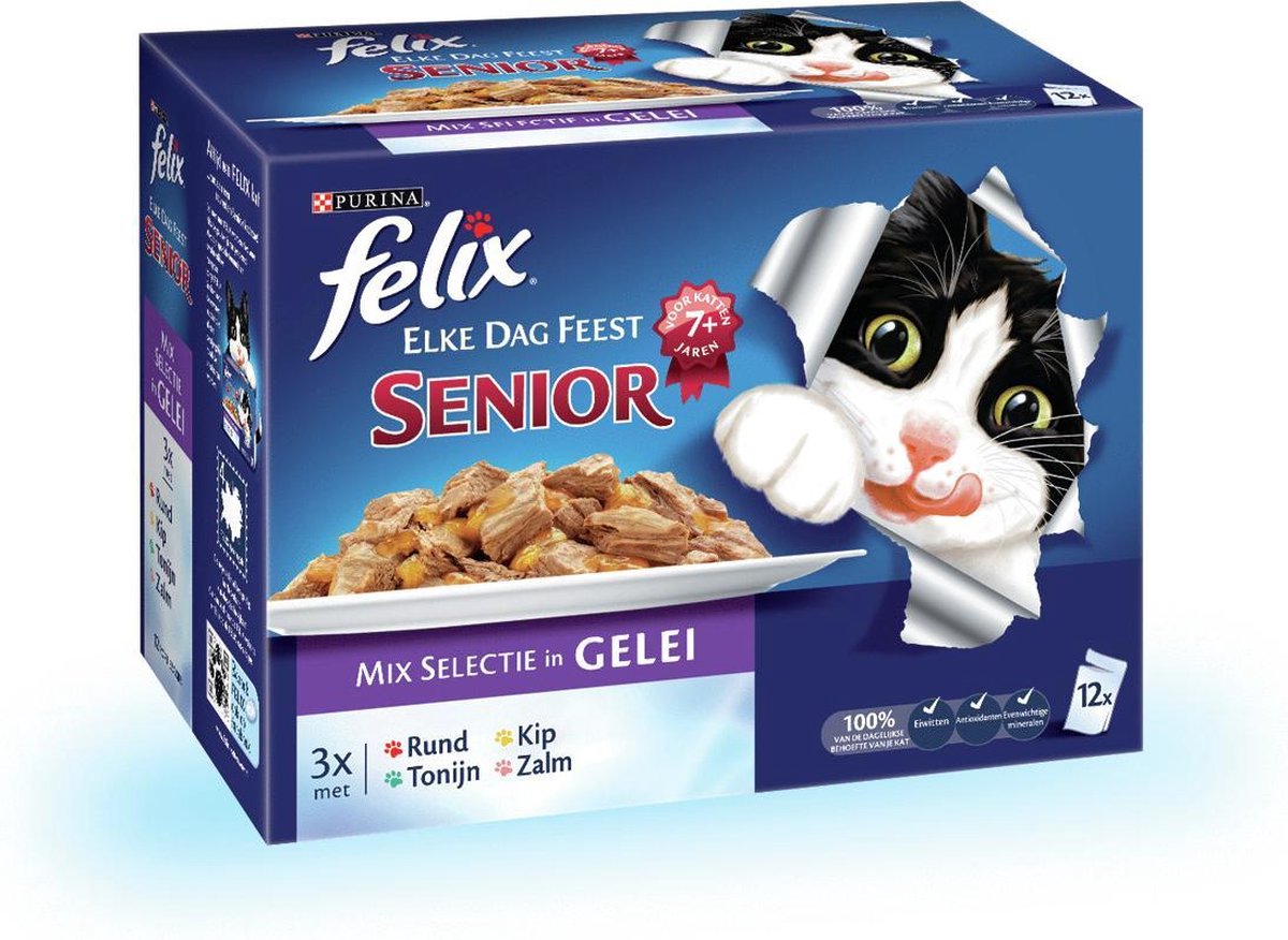 FELIX Elke Dag Feest Senior - Kattenvoer - 12 x 100 gr