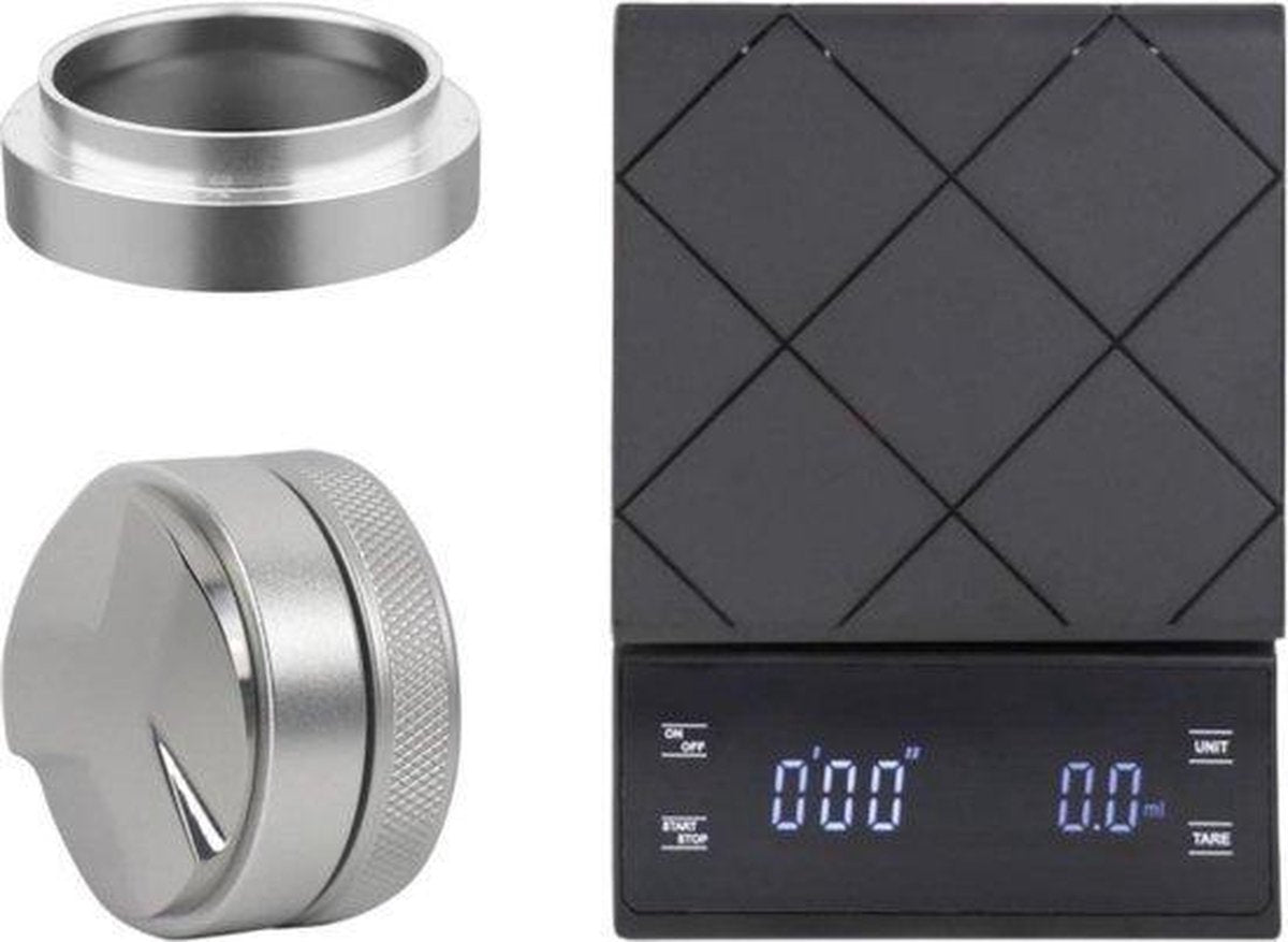 Barista uitbreiding set 53mm - zilver - barista weegschaal - koffie verdeler - doseerring - solis - sage